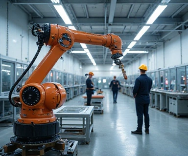 A modern manufacturing facility with robotic arms.