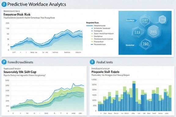 A sophisticated dashboard showing predictive workforce analytics and charts.